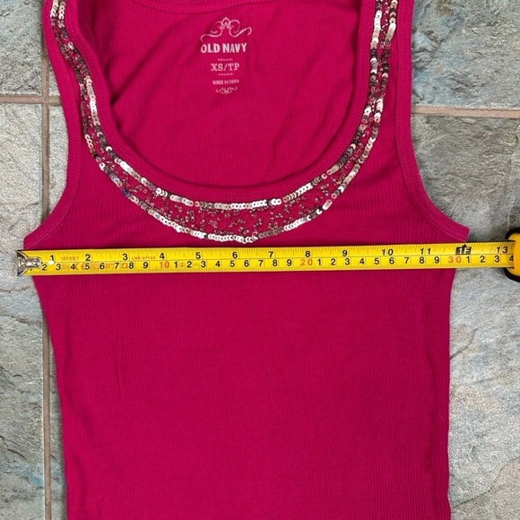 Old Navy tank top womens XS Hot Pink sequin y2k party fairy boho Beads Ribbed - Picture 5 of 6